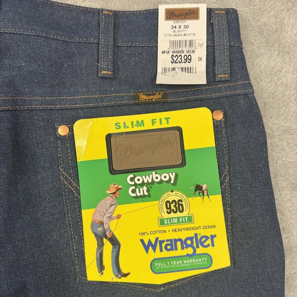 Wrangler Cowboy Cut Slim Fit Jeans Mens 34x30 Dark Wash Indigo 936DEN Denim NWT